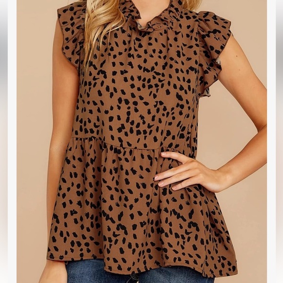 Tunic Top Ruffle Neck Cap Loose Babydoll size MED NWT - Picture 2 of 10